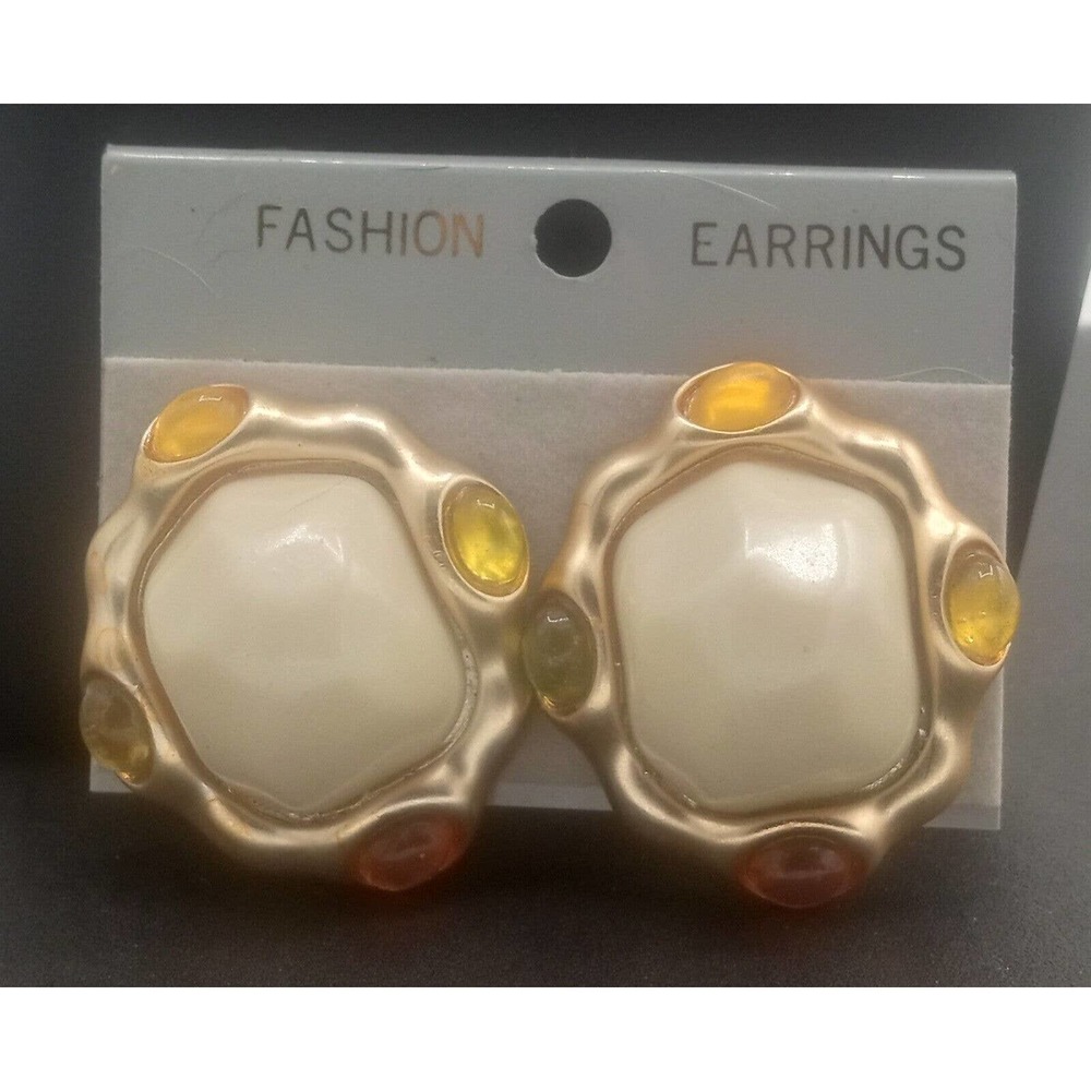 Vintage White Clip On Earrings 1980's 1990's New Old Stock Jewelry